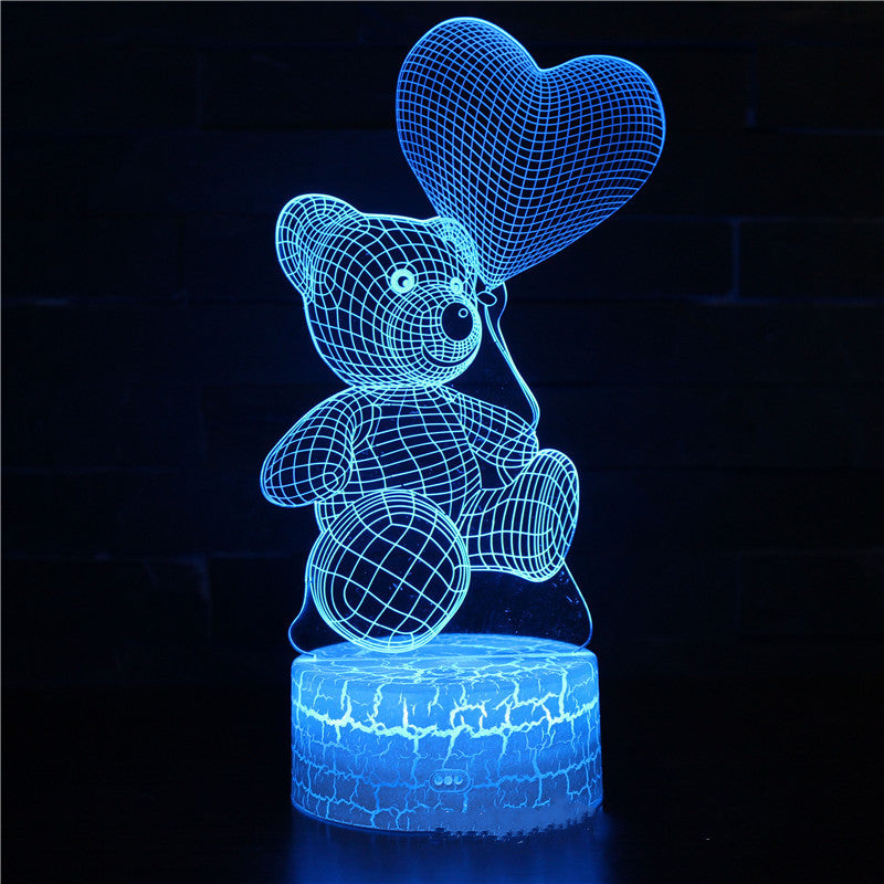 3D LED Acrylic Lamp  USB - Teddy Bear with Heart