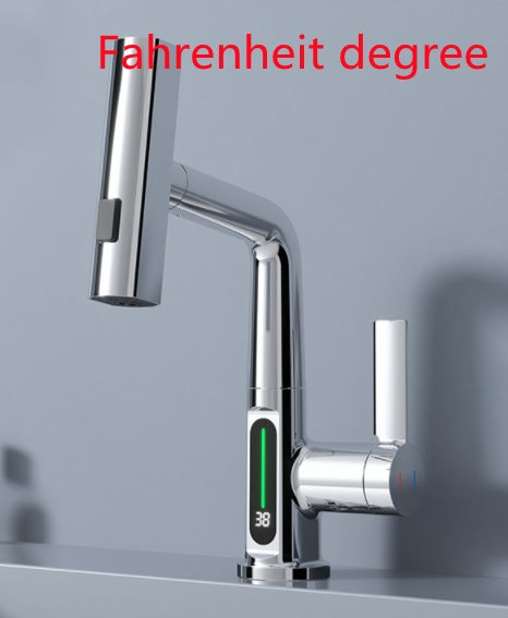 Intelligent Digital Display Faucet Pull-out Basin Faucet Temperature  Rotation