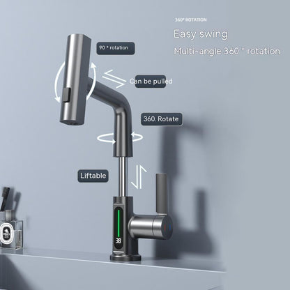 Intelligent Digital Display Faucet Pull-out Basin Faucet Temperature  Rotation