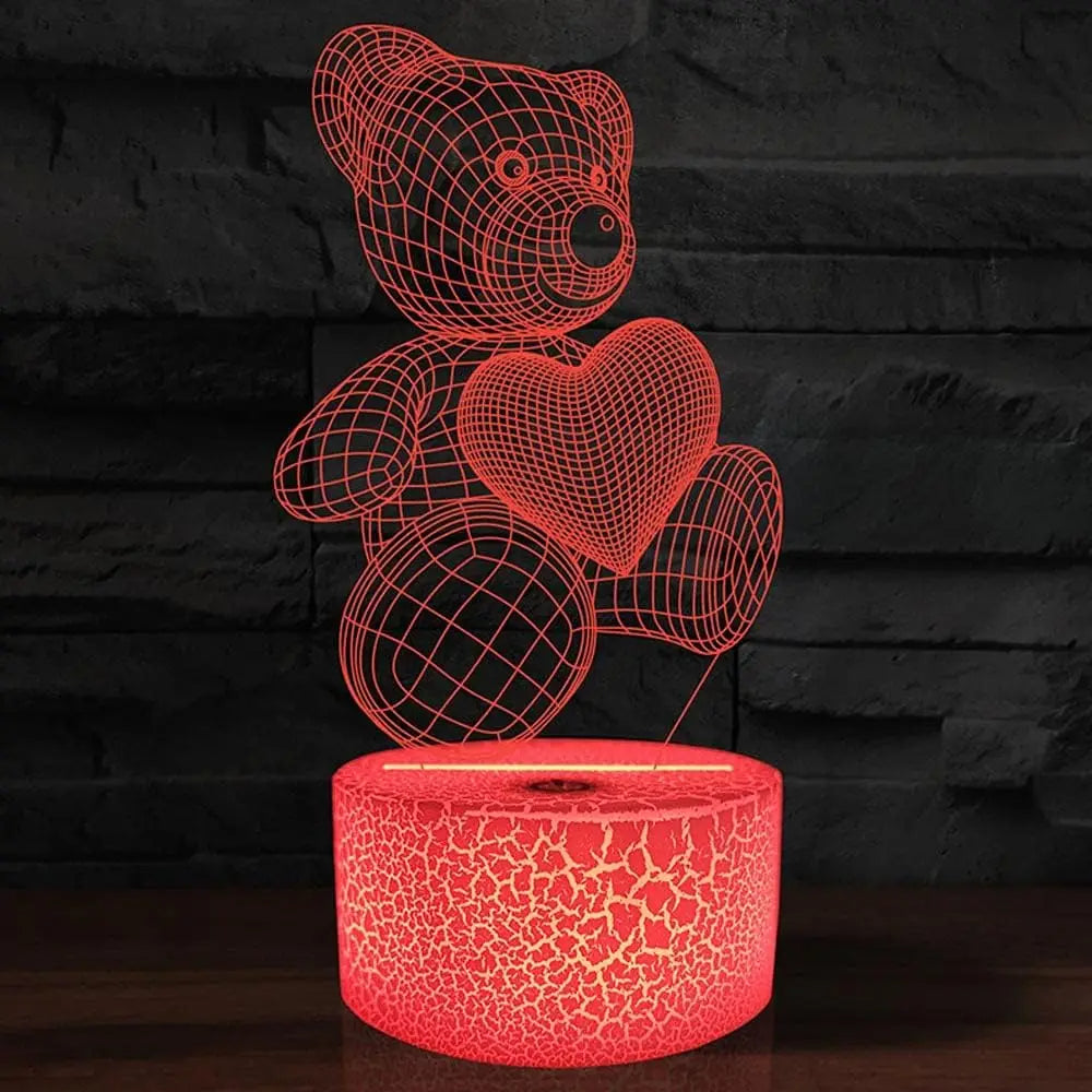 3D LED Acrylic Lamp  USB - Teddy Bear with Heart