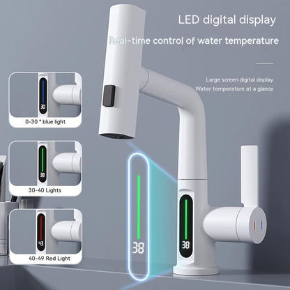 Intelligent Digital Display Faucet Pull-out Basin Faucet Temperature  Rotation