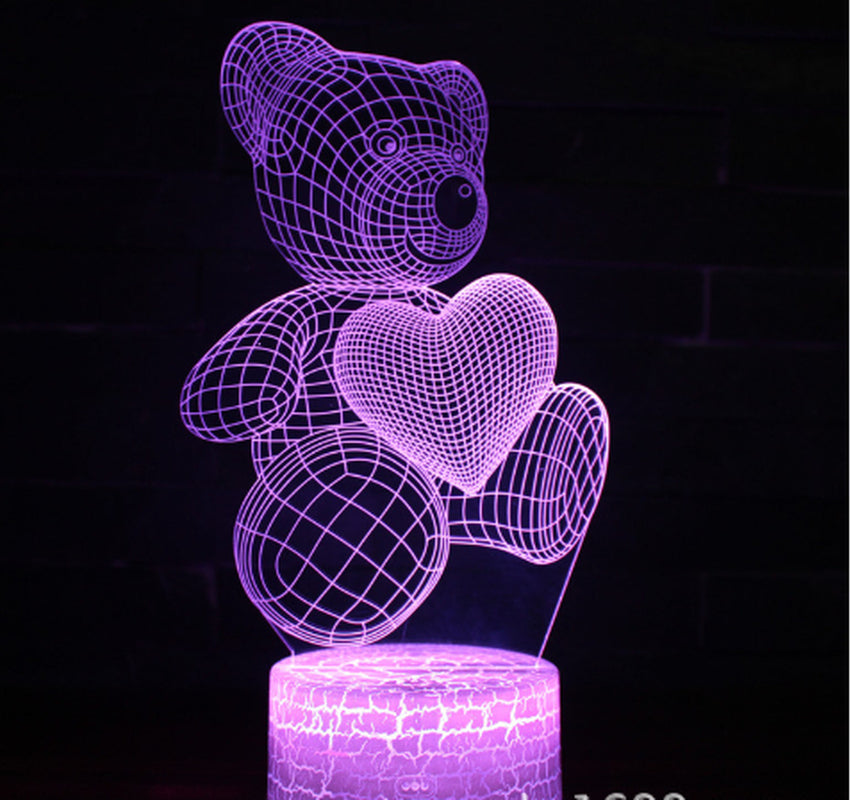 3D LED Acrylic Lamp  USB - Teddy Bear with Heart