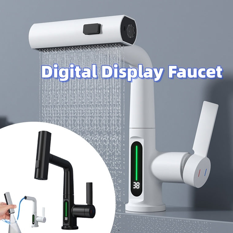 Intelligent Digital Display Faucet Pull-out Basin Faucet Temperature  Rotation