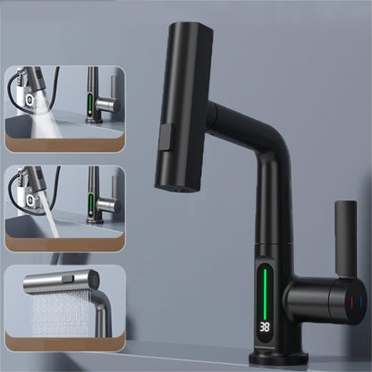 Intelligent Digital Display Faucet Pull-out Basin Faucet Temperature  Rotation