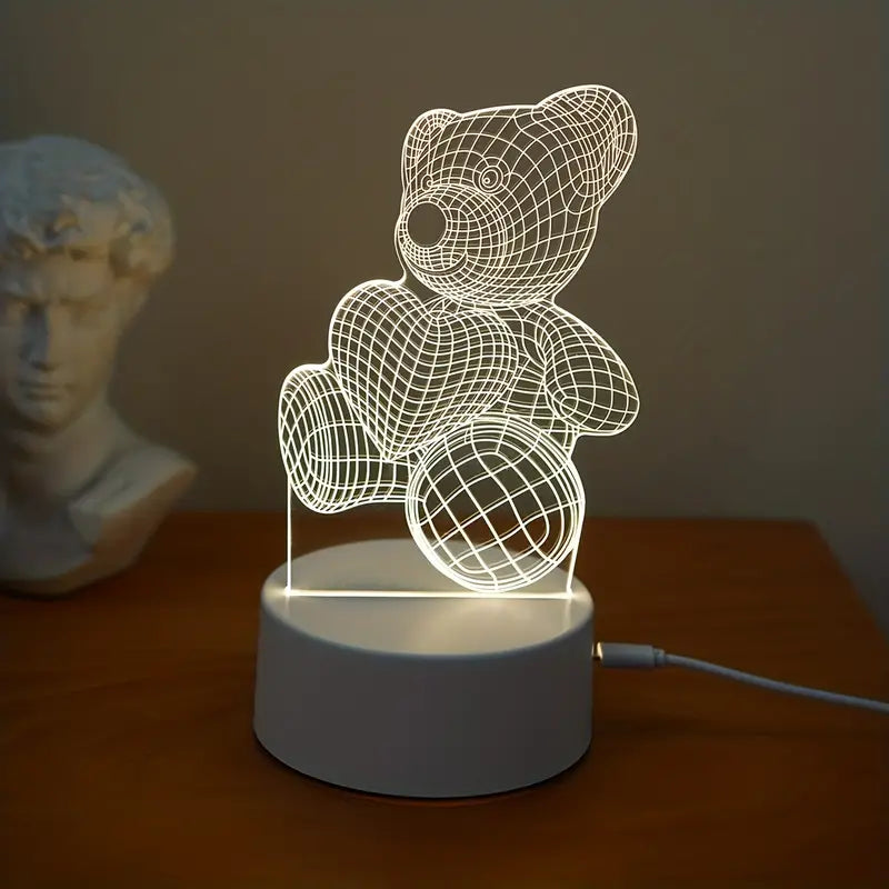 3D LED Acrylic Lamp  USB - Teddy Bear with Heart