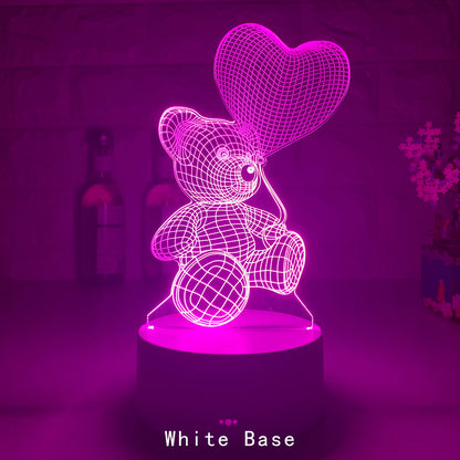 3D LED Acrylic Lamp  USB - Teddy Bear with Heart