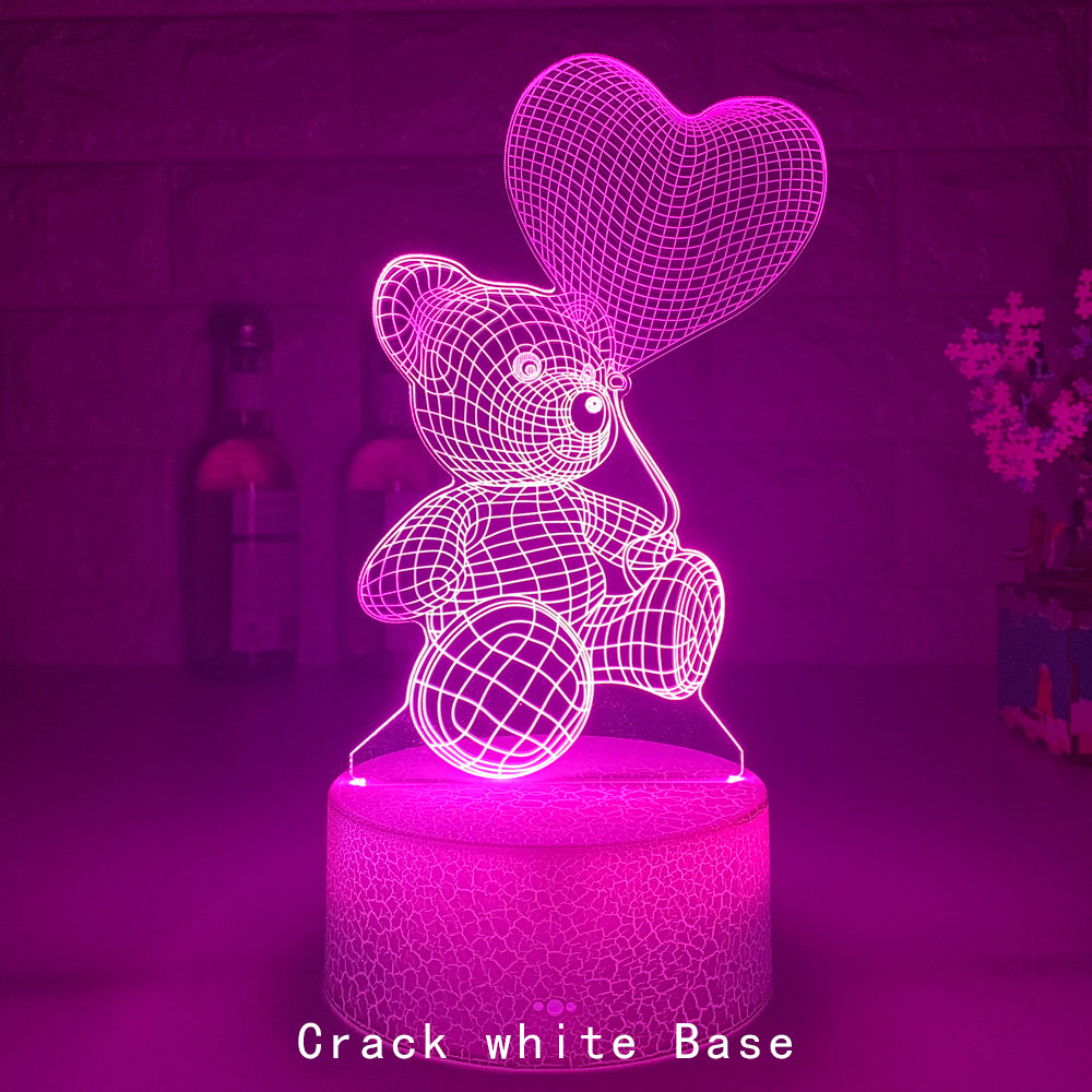 3D LED Acrylic Lamp  USB - Teddy Bear with Heart