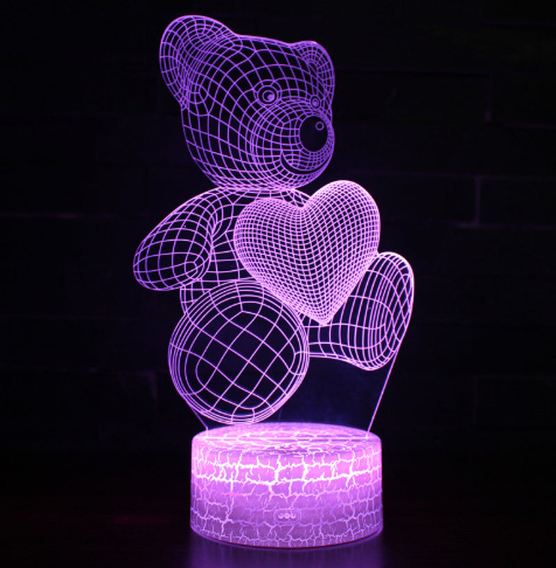 3D LED Acrylic Lamp  USB - Teddy Bear with Heart